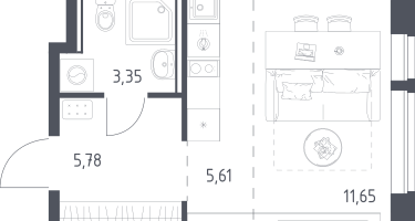 1-к. квартира, 26&nbsp;м²