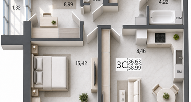 3-к. квартира, 58&nbsp;м²