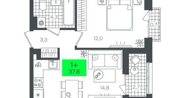 1-к. квартира, 37&nbsp;м²