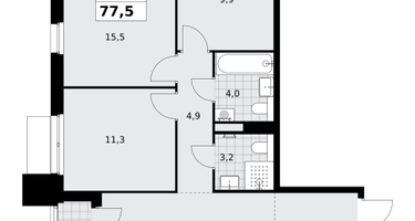 3-к. квартира, 77 м²