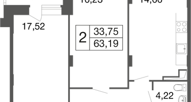 2-к. квартира, 63 м²