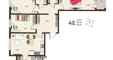 3-к. квартира, 84 м²