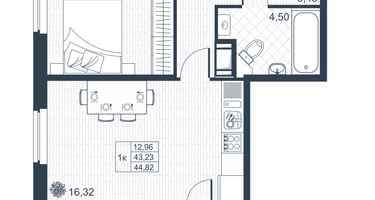 1-к. квартира, 42&nbsp;м²