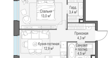 1-к. квартира, 37&nbsp;м²