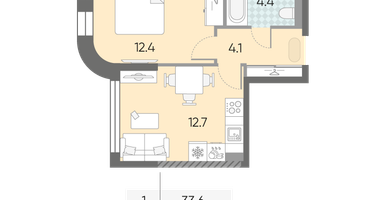 1-к. квартира, 33 м²