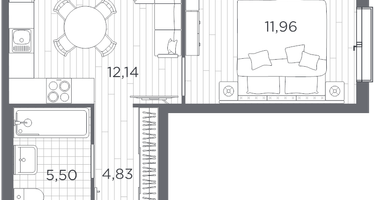 1-к. квартира, 34&nbsp;м²