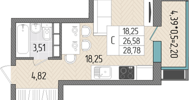 Студия, 28&nbsp;м²