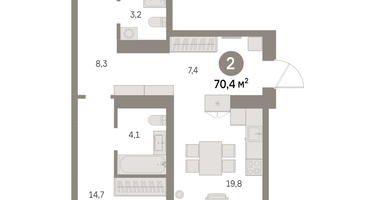 2-к. квартира, 70 м²