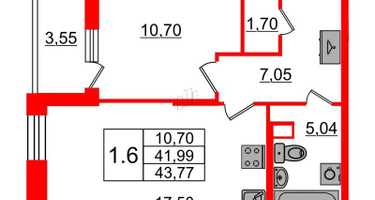 1-к. квартира, 41&nbsp;м²