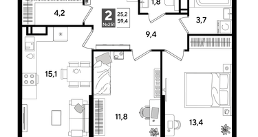 2-к. квартира, 58&nbsp;м²