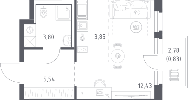Студия, 26&nbsp;м²