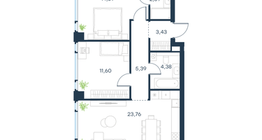 2-к. квартира, 64&nbsp;м²