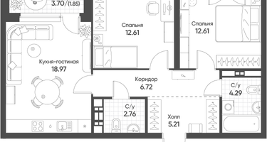 2-к. квартира, 65&nbsp;м²