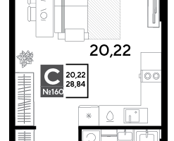 Студия, 28 м²