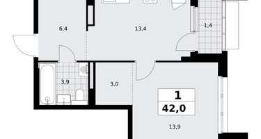 1-к. квартира, 42 м²