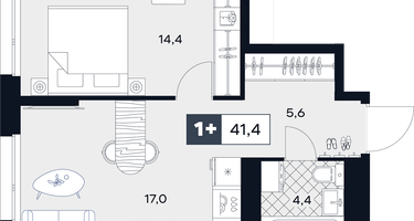 1-к. квартира, 41&nbsp;м²
