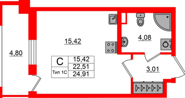 Студия, 22 м²