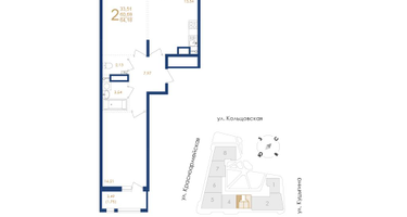 2-к. квартира, 64 м²