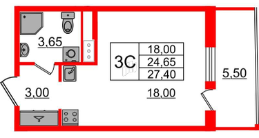 Студия, 24&nbsp;м²