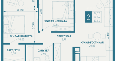 2-к. квартира, 59 м²