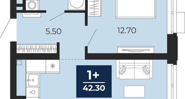 1-к. квартира, 42 м²