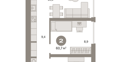 2-к. квартира, 60&nbsp;м²