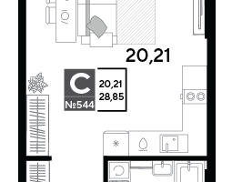 Студия, 28&nbsp;м²