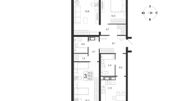 3-к. квартира, 93 м²