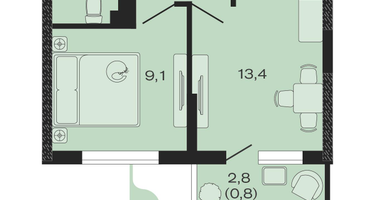 1-к. квартира, 31&nbsp;м²
