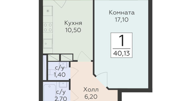 1-к. квартира, 40&nbsp;м²