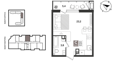 Студия, 32 м²