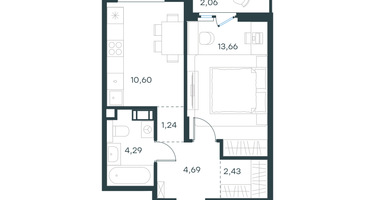 1-к. квартира, 38 м²