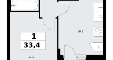 1-к. квартира, 33&nbsp;м²