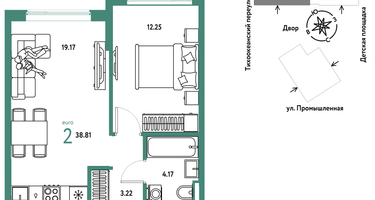 2-к. квартира, 38&nbsp;м²