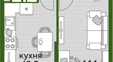 1-к. квартира, 37&nbsp;м²