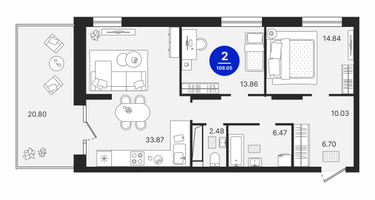 2-к. квартира, 88&nbsp;м²