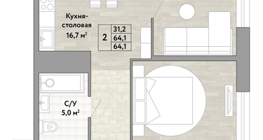 2-к. квартира, 64 м²