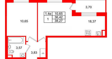 1-к. квартира, 36&nbsp;м²
