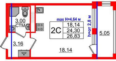 Студия, 24&nbsp;м²