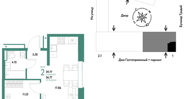 2-к. квартира, 39&nbsp;м²