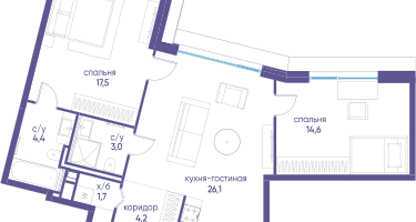 2-к. квартира, 71&nbsp;м²