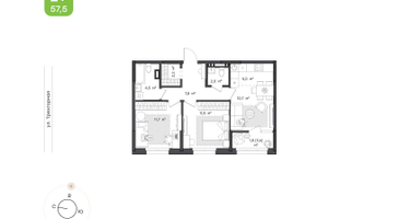 2-к. квартира, 57&nbsp;м²