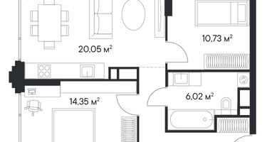 2-к. квартира, 59 м²