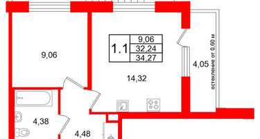 1-к. квартира, 32&nbsp;м²