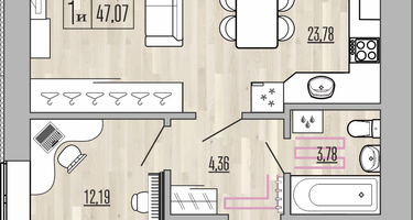 1-к. квартира, 47&nbsp;м²