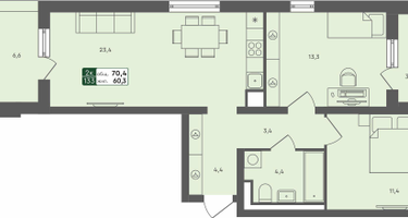 2-к. квартира, 70 м²