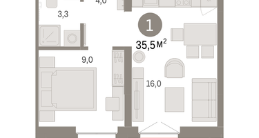 1-к. квартира, 35&nbsp;м²