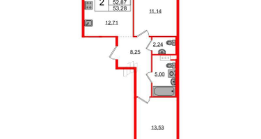 2-к. квартира, 53&nbsp;м²