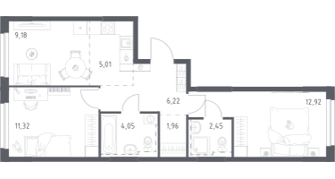 Студия, 53&nbsp;м²
