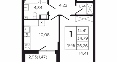 1-к. квартира, 38&nbsp;м²